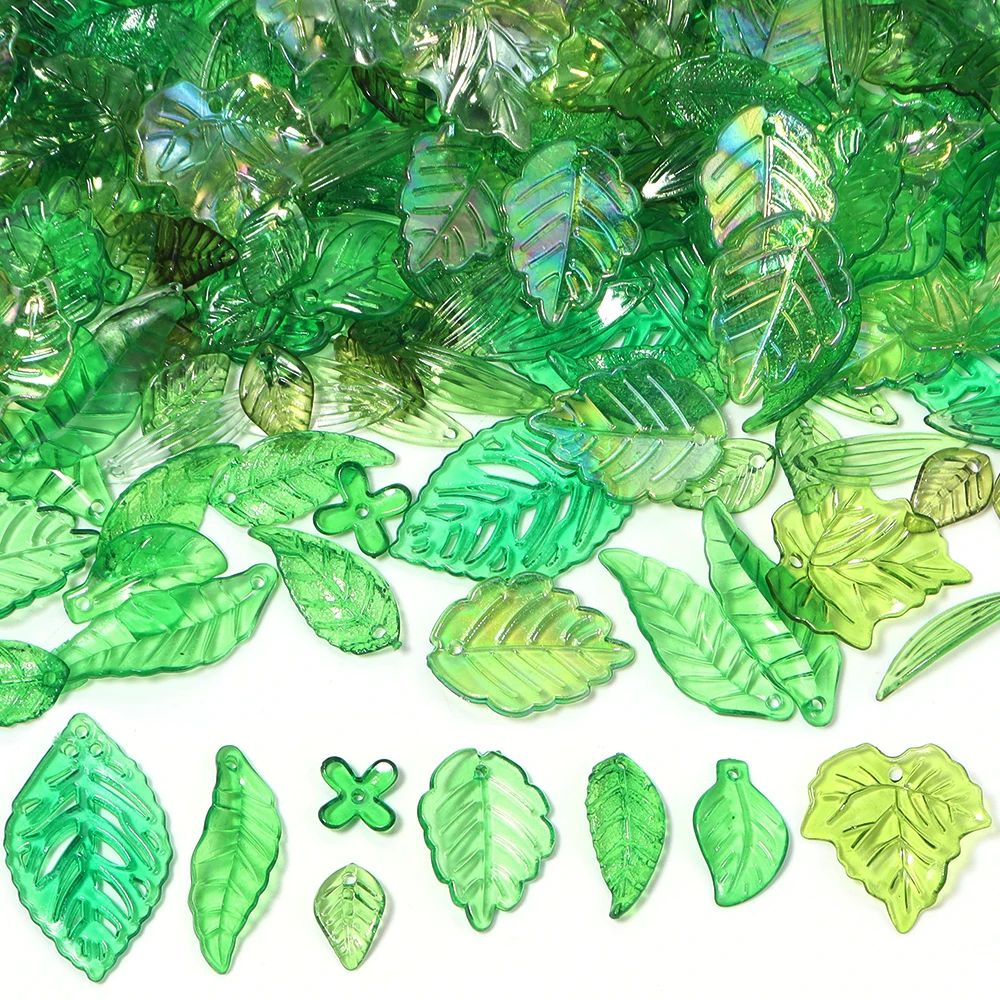 50-200 Stück/Lot grüne Blätter Acrylperlen Anhänger Blattform Charms lose Spacer-Perlen für Schmuckherstellung DIY Halskette Armband