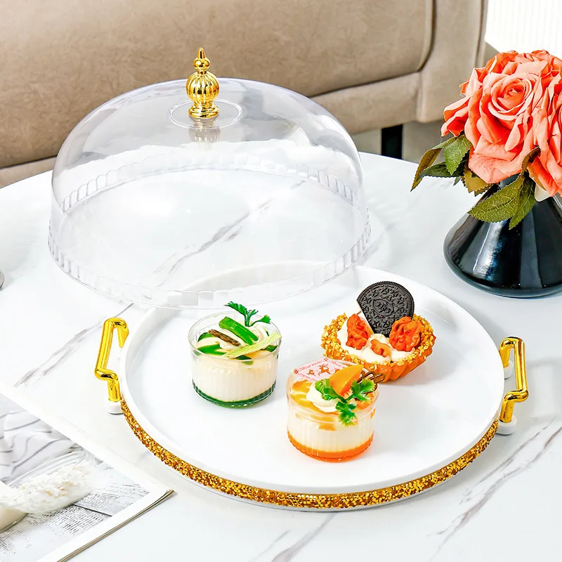 

European Style Cake Plate With Plastic Cover Transparent Pastry Cover Dessert Tray Dessert Table Display Stand