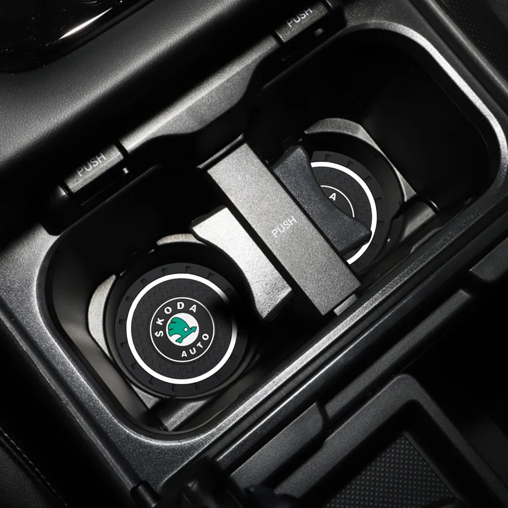1/2pcs Car Coaster Silicone Epoxy Coaster Water Cup Bottle Holder Anti-slip Pad Waterproof For For Skoda Kodiaq Rapid Superb