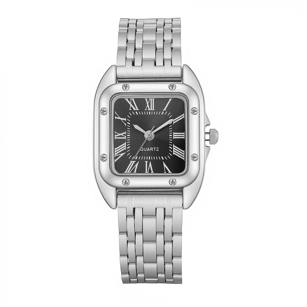 ساعة كوارتز بسوار فولاذي بقرص روماني أنيق جديد لهدايا عيد الميلاد والهالوين