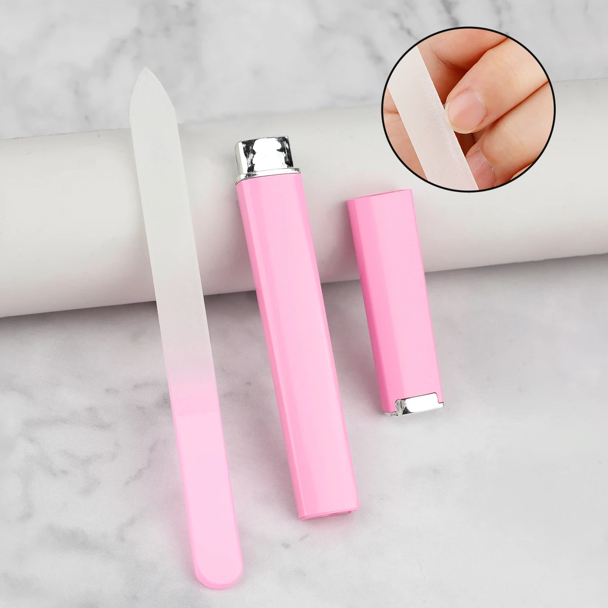 1 Pcs Crystal Glass Nail File, Nail Polishing Strip, Dual Color Gradient Nail Trimming File, Nail Polishing File, ABS Tube Tool
