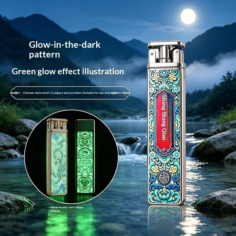 2026 Zinc Alloy Fashionable Luminous Kerosine Lighter Classic Grinding Wheel Ignition Ultra Thin Portable Cigarette Accessories