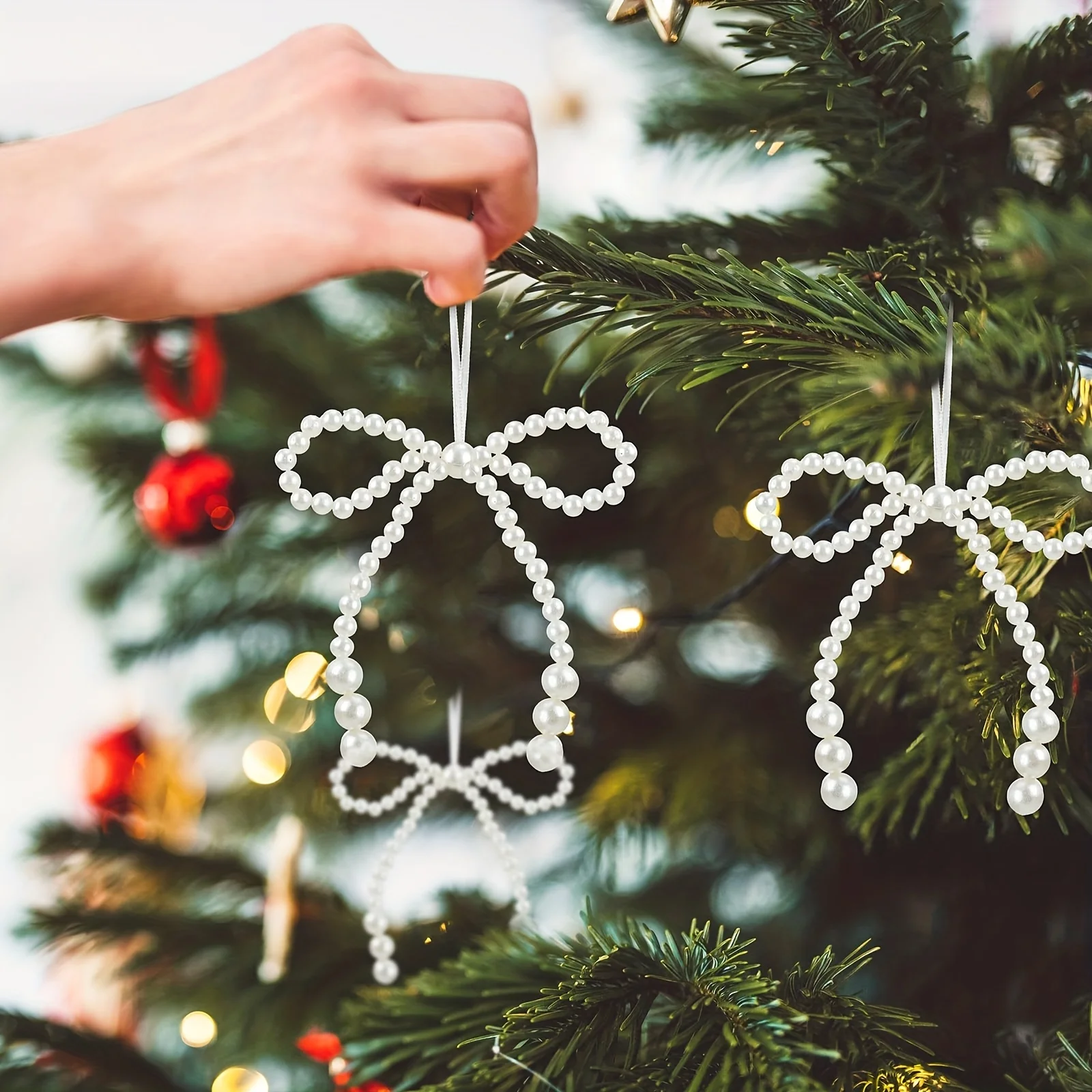 12 Stücke Handgewebte Imitationsperle Bogenstrauß Perle Weihnachtsdekoration 2025 Weihnachten Urlaub Navidad Natal Neujahrsgeschenk 2026