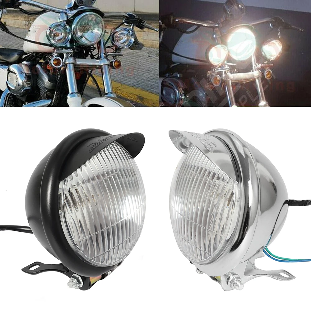 Retro Metal Universal Motorcycle Headlight Round with Holder Electroplate For Honda Harley Suzuki Kawasaki