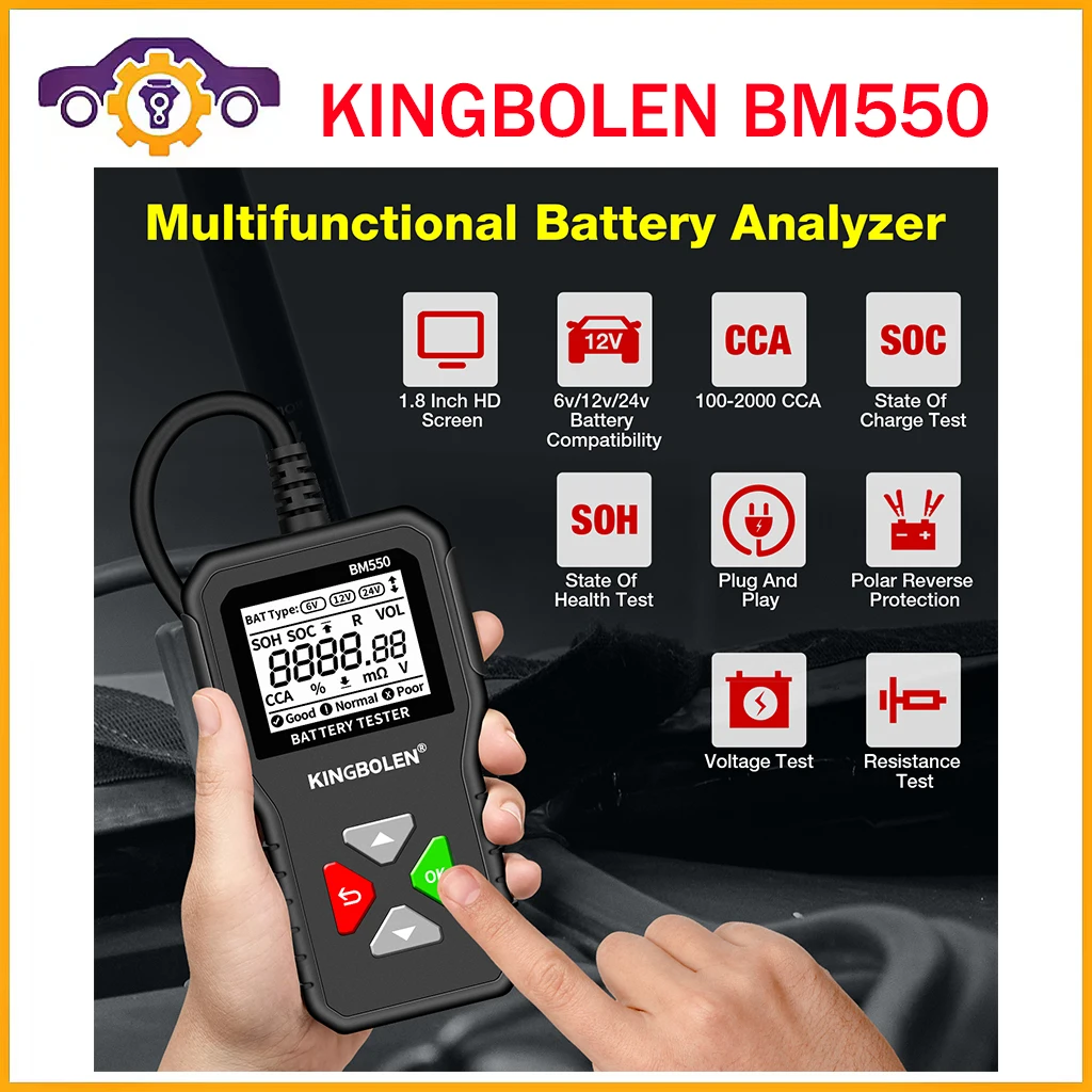 

KINGBOLEN BM550 Automotive Battery Analyzer Car Battery Tester 12V 6V CCA Circut Tester Cranking Test Charging Tool BM550 Kw208