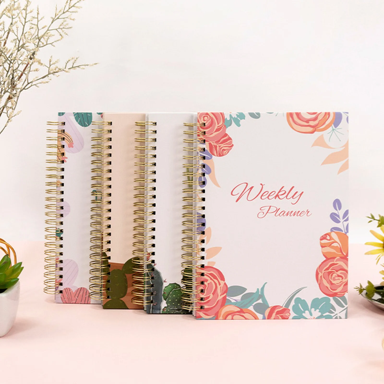 

A5 Weekly planning notebook English cactus pattern school supplies schedule book hardcover coil notepad planner to-do list books