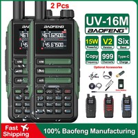2Pcs BaoFeng UV16M 15W WalkieTalkie Six-band Type-C Charger LCD Display UV16 V2 Portable Long Range Two-way Audio Transceiver