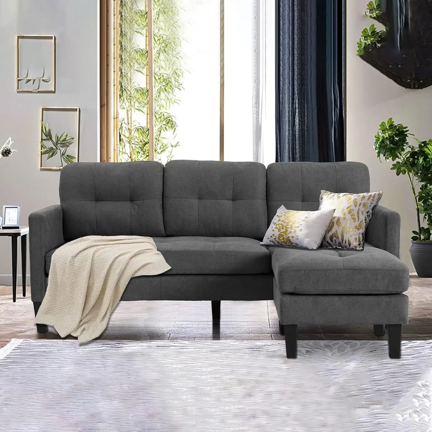 

Convertible Sectional Sofa Couch, L-Shaped Couch Modern 3-Seat Sofa Set with Reversible Chaise