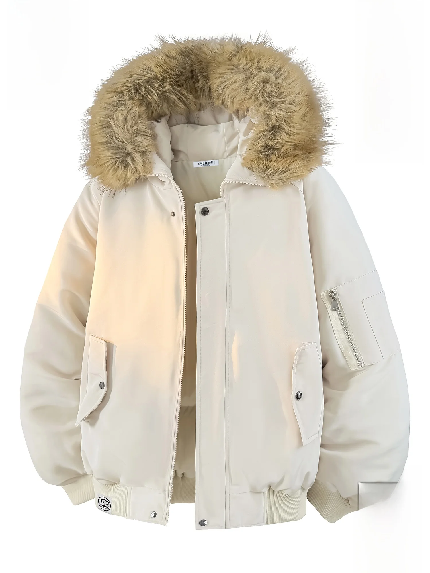 

Зимняя куртка Paul Frank Large Mouth Monkey для мужчин: свободная, теплая, из полиэстера, с капюшоном и толстым меховым воротником для холодной погоды