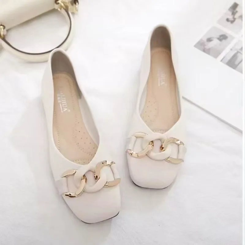 المتسكعون الأسود للربيع والصيف المرأة حذاء مسطح مربع الرأس النساء أحذية عمل مريحة الانزلاق على الأحذية حجم كبير 41 #5