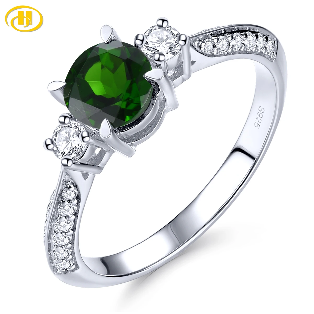 Natural Chrome Diopside 925 Sterling Silver Ring 1 Carat Genuine Gemstone Special Style Fine Jewelry for Engagement Gift