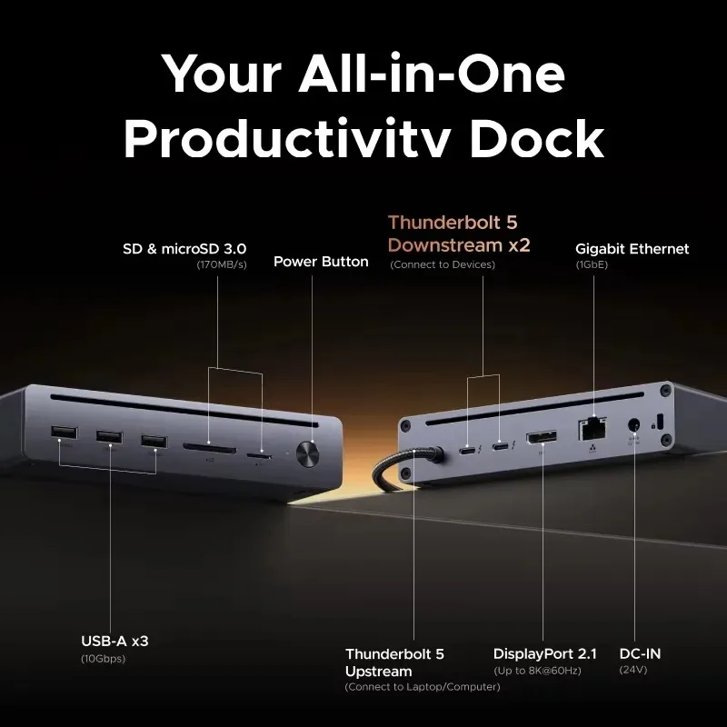 Hot Sale UGREEN Maxidok 5 Docking Station 10-in-1 USB-C HUB 2xTBT5 140W 120Gbps 8K60Hz DP SD&TF Gigabit RJ45 for