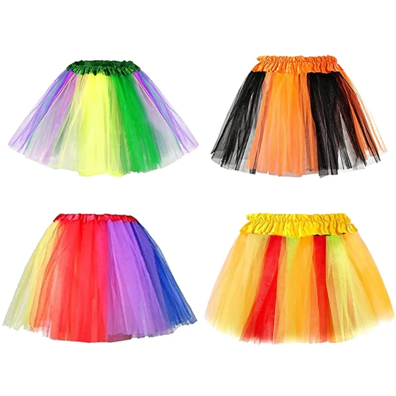 Kids Halloween Tutu Skirt 3 Layer Color Block Princess Dress Carnival Costume