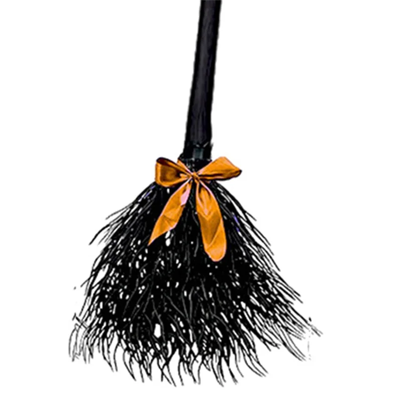 AS94-Halloween Decoration Witch Flying Broomstick,Party Dance Costume Props Witch Broomstick Decoration 138X38cm Black & Yellow