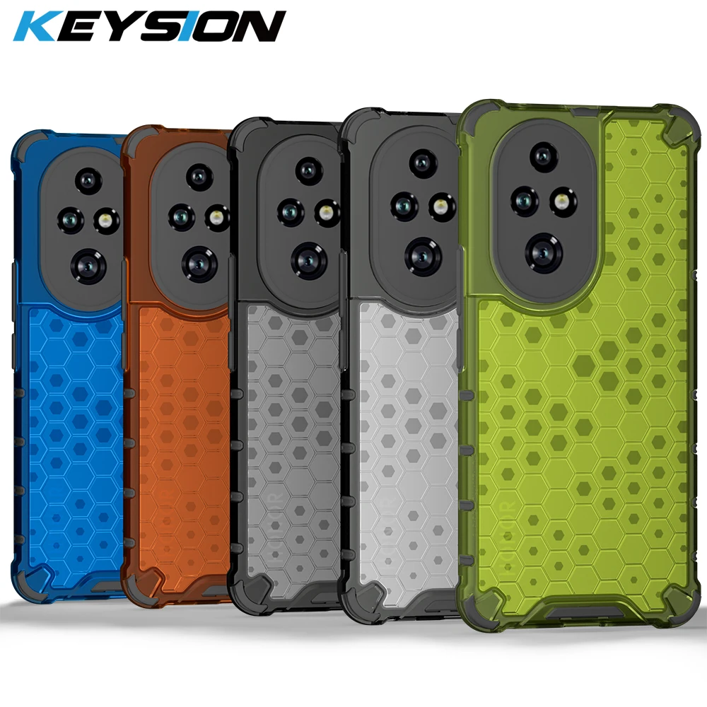 KEYSION Shockproof Armor Case for HONOR 200 Pro 5G Soft Silicone+PC Transparent Honeycomb Phone Back Cover for Huawei Honor 200