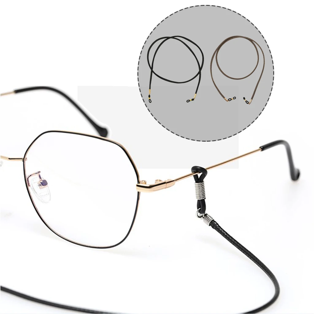 Eyeglasses Chain Retainer PU Leather Sunglasses Cord Holder for Reading Glasses Sport Travel Neck Lanyard Black Brown 74cm