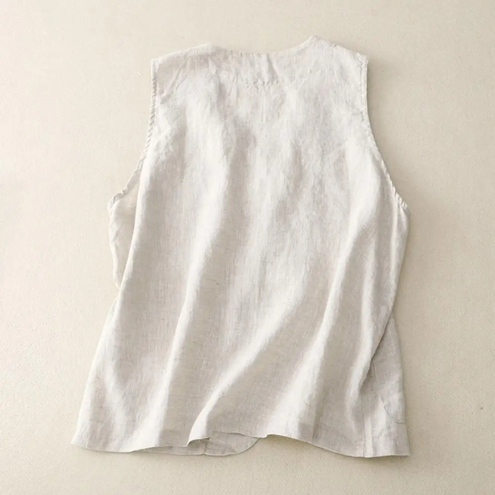 

Sleeveless Coat for Women Single-breasted Vest Stylish Cotton Linen Women's Sleeveless Vest with Pockets Casual for Summer