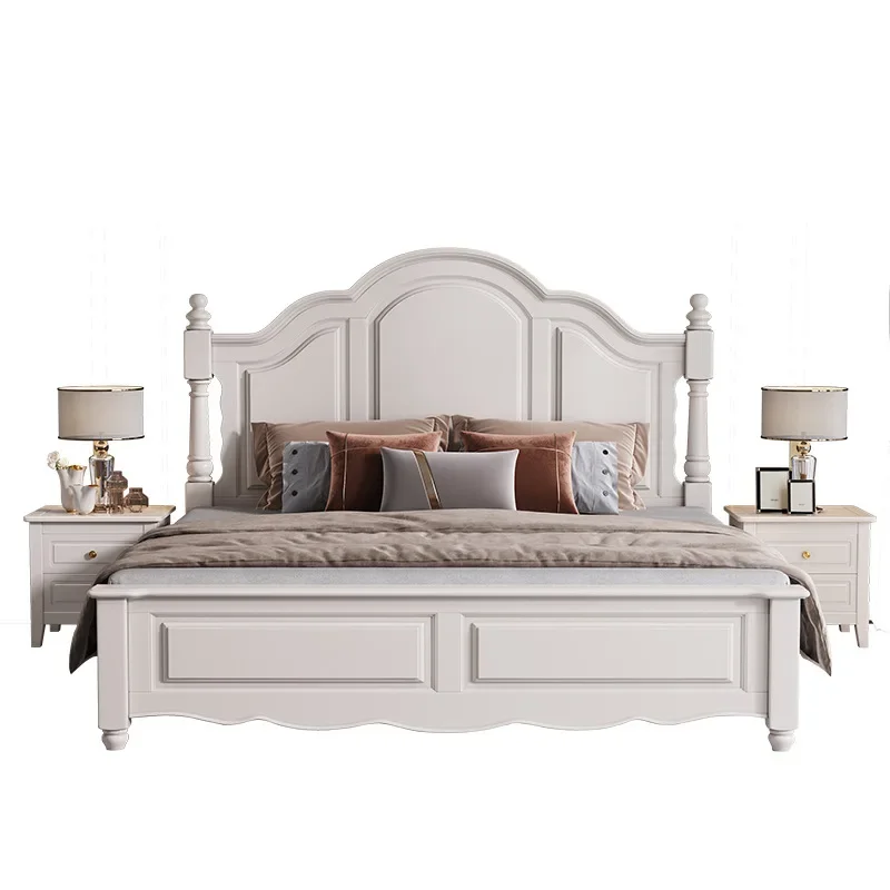 

American light luxury solid wood bed double bed air pressure high box Roman column rural pastoral style master bedroom wedding b