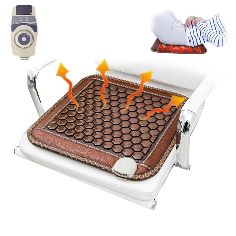 Jade Tourmaline Thermostat Mattress Massager Sitting Cushion With Smart Timer Remote Controller Far Infrared Heating Pad 45*45cm