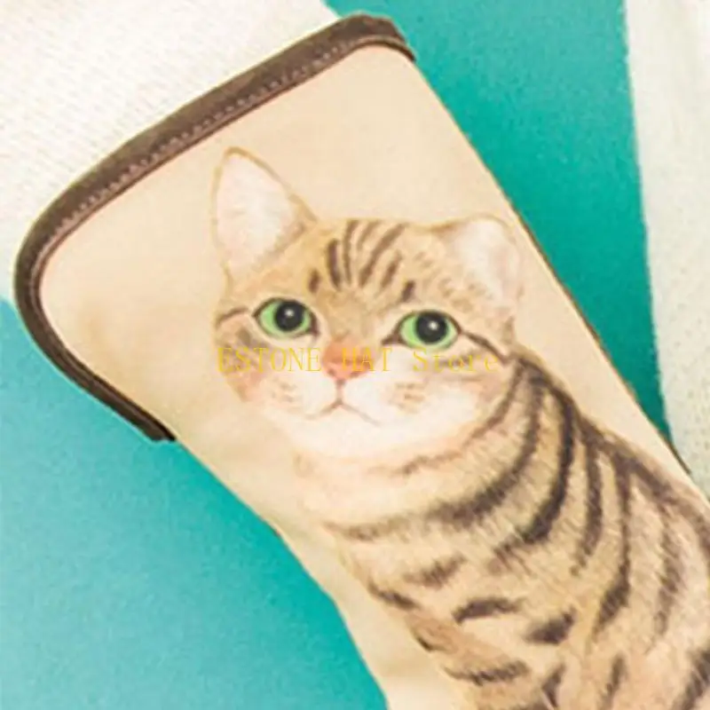 49mfの女性冬のかわいい子猫の尾の指のタッチスクリーングローブ漫画3Dデジタルプリントフェイクフリース裏地のサーマルウォームミトン