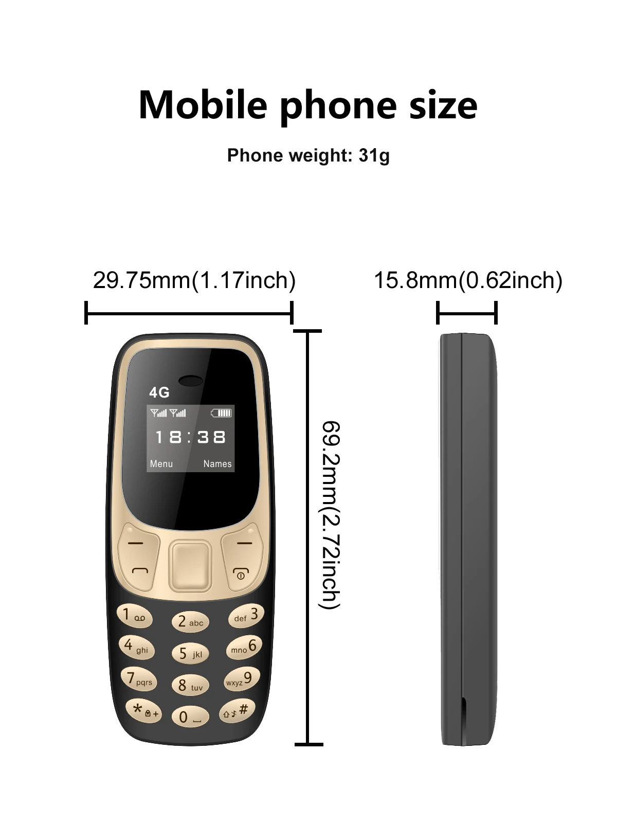 SERVO BM10 LTE Mini Mobile Phone 4G Dual SIM Card Speed Dial Call Recording MP3 Player 0.66" Display Smallest Cellphones Type-C