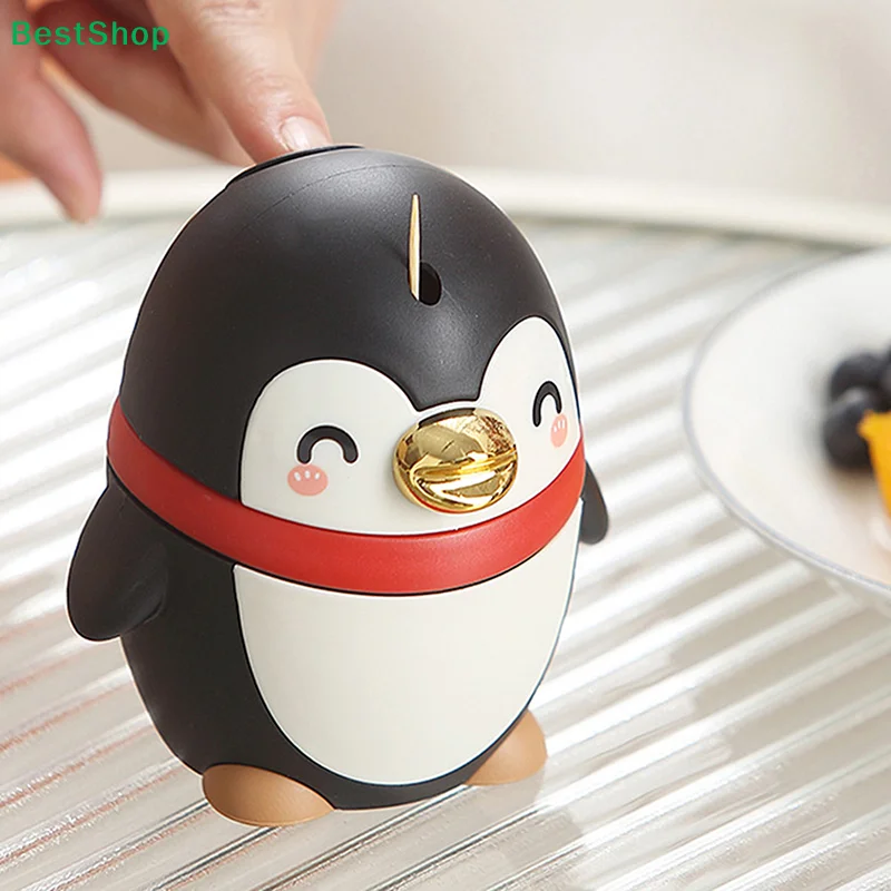 〔R〕Automatischer Zahnstocher-Spender - Niedlicher tragbarer Zahnstocherhalter in Pinguinform, Kunststoffgehäuse, Pinguin-Design für Erwachsene