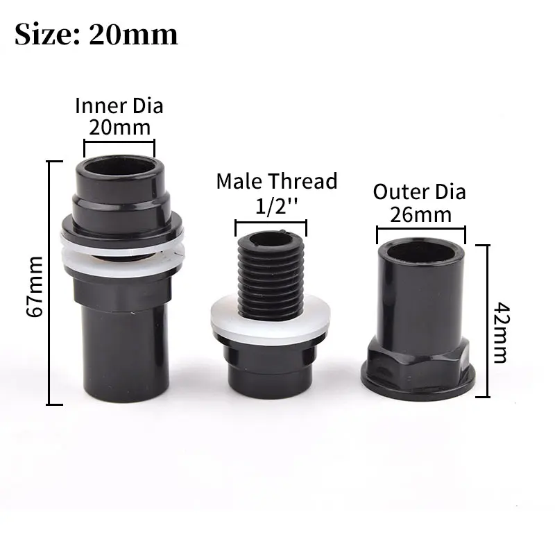 20~50mm Black PVC Pipe Connector for Aquarium