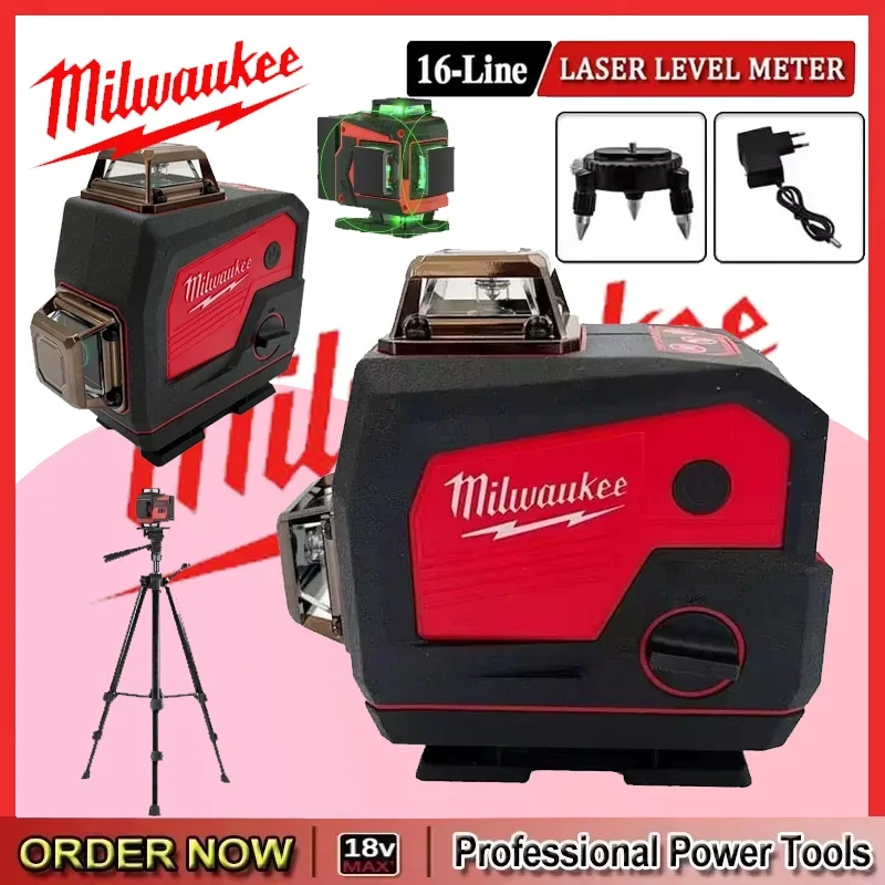 

Milwaukee 360° Horizontal And Vertical Cross Green Light Self-Leveling Tool 16 Lines Laser Level Meter Horn Function for 18V