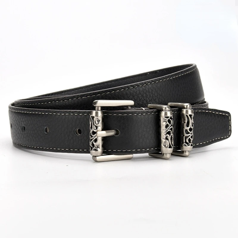 

New Women Belt Top Leather Belt Women's Vintage Silver Buckle Casual Pants Belt Stylish Versatile Cowhide Soft Belts for Women