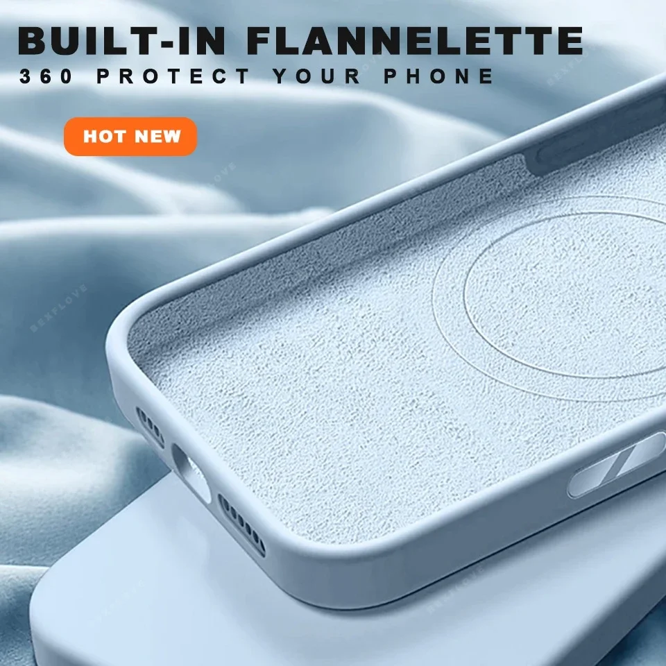 حافظة هاتف مغناطيسية من السيليكون السائل لهاتف آيفون 16E 16 14 15 Plus 12 13 16 Pro Max حافظة كاميرا Magsafe الرسمية غطاء ناعم