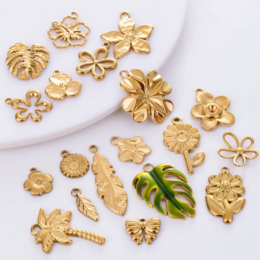 5pcs/Lot Exquisite Fashion Stainless Steel Hollow Flower Pendants For Jewelry Making Bracelets Necklace Plant Charm DIY Findings