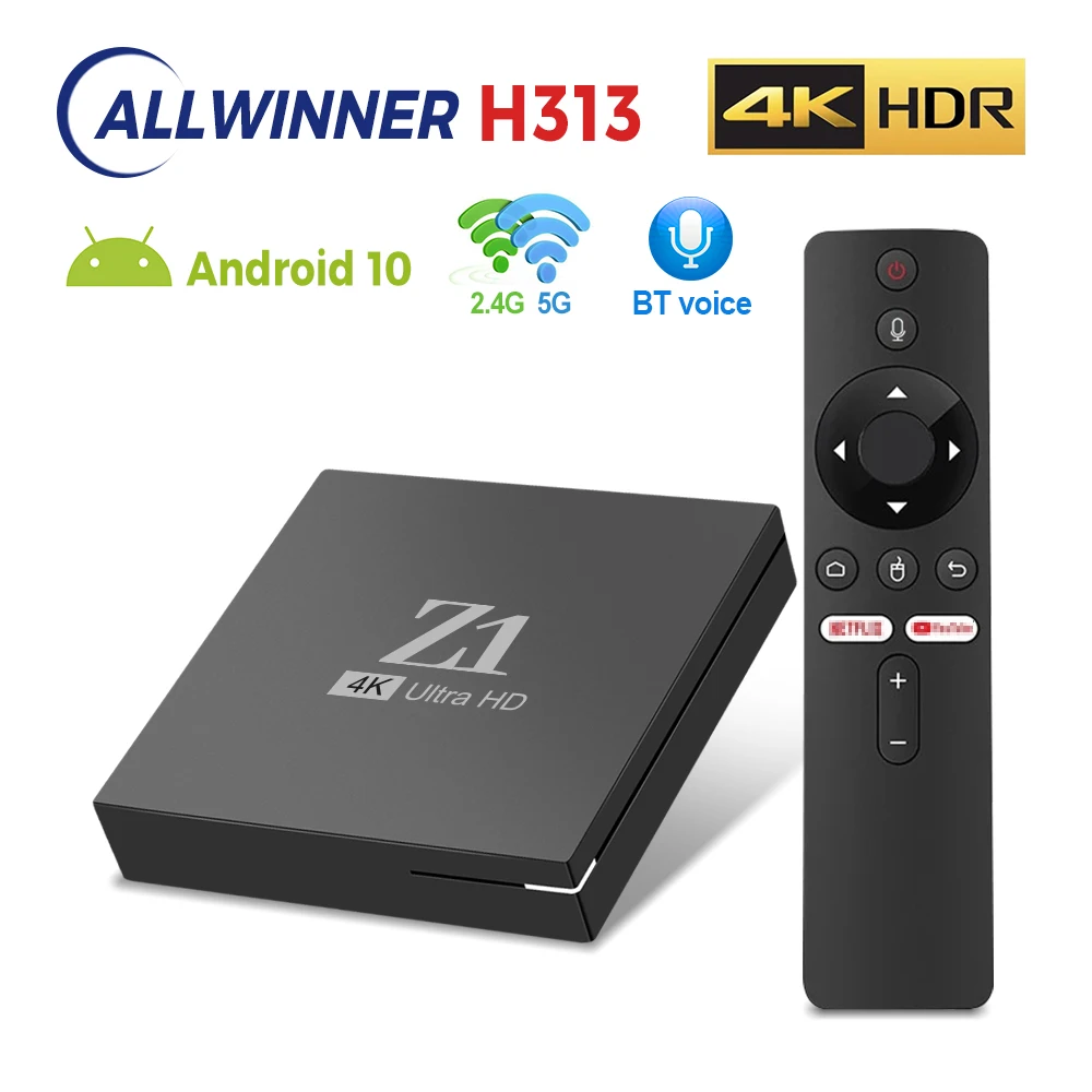 5 teile/los z1 android 10,0 tv box all winner h313 2gb 16gb 2,4g & 5g dual wifi 4k smart set top box media player sprach fernbedienung