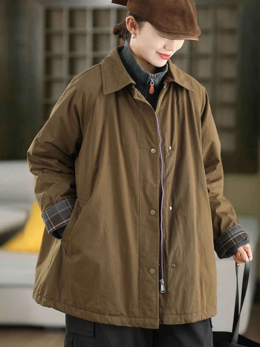 

Thiened Woolen Cotton Jaet Plaid Design Double Layer 00 Cotton Mid-Length Outerwear Winter Warm Coat Commute Sle Long ...