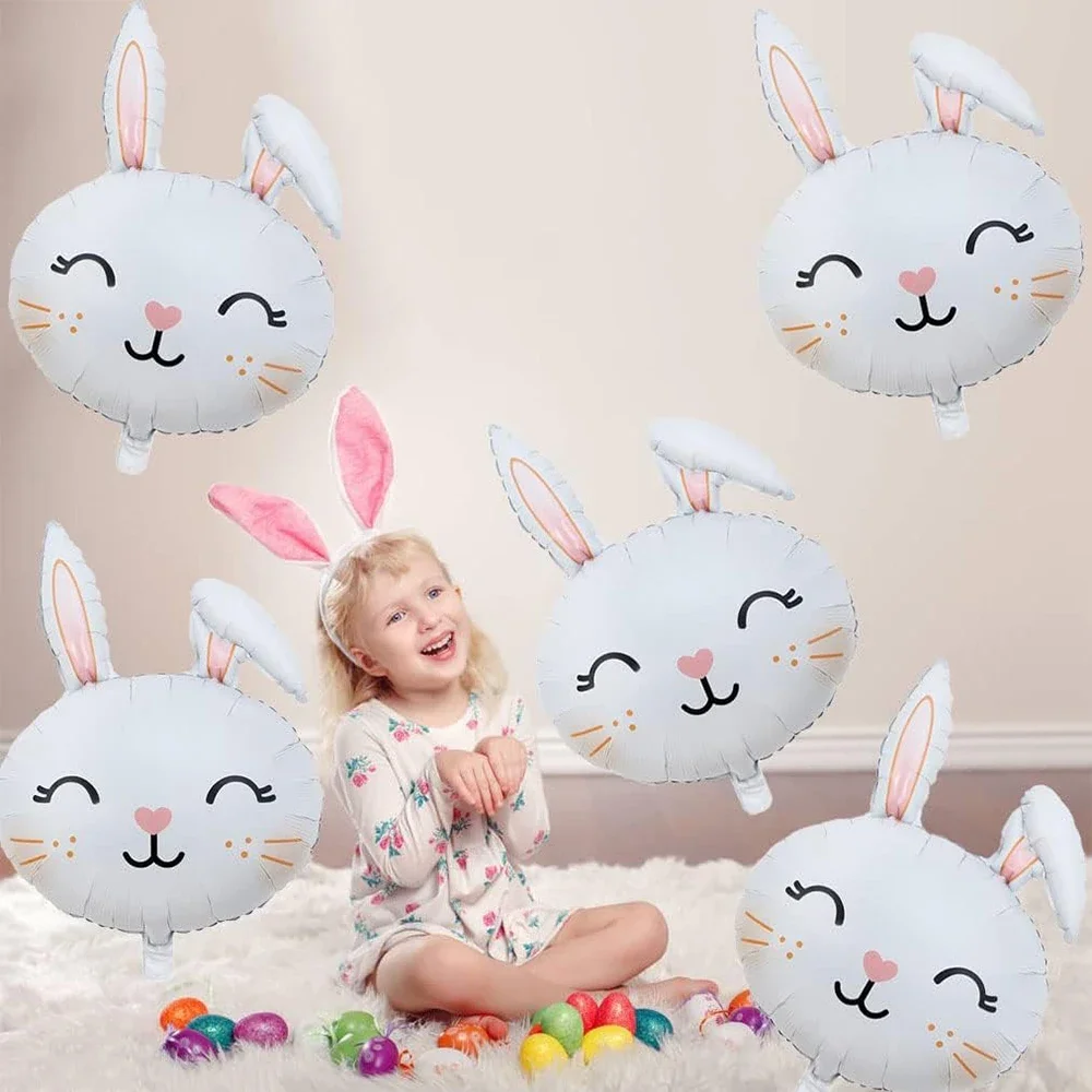 

5/10pcs Easter Cute Rabbit Balloons White Bunny Shaped Balloons Happy Easter Foil Balloons for Easter Party Decors Kids Birthday
