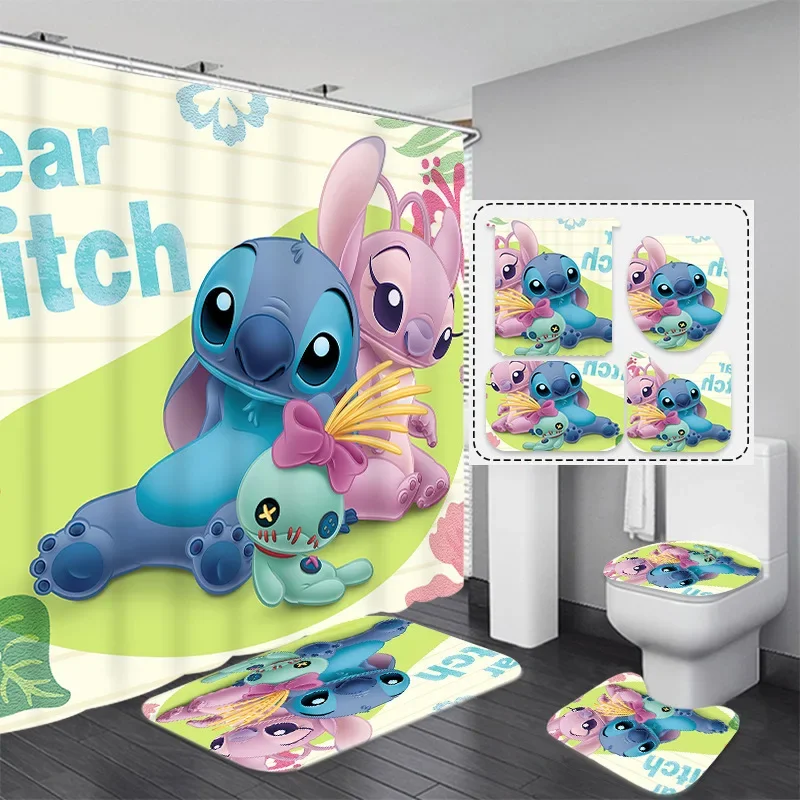 Stitch Cartoon Bathroom Four-piece Set Toilet Seat Mat Bathroom Anti-slip Carpet Cartoon Carpet Bathroom Decoration Children