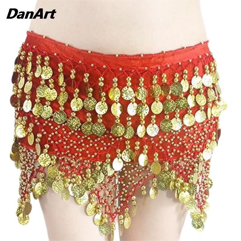 Belly Dance Waist Chain Skirt Hanging Coin Hip Scarf Lady Sequin Adjustable Hip Scarf Women's Oriental Dance Belt Scarf Skirt