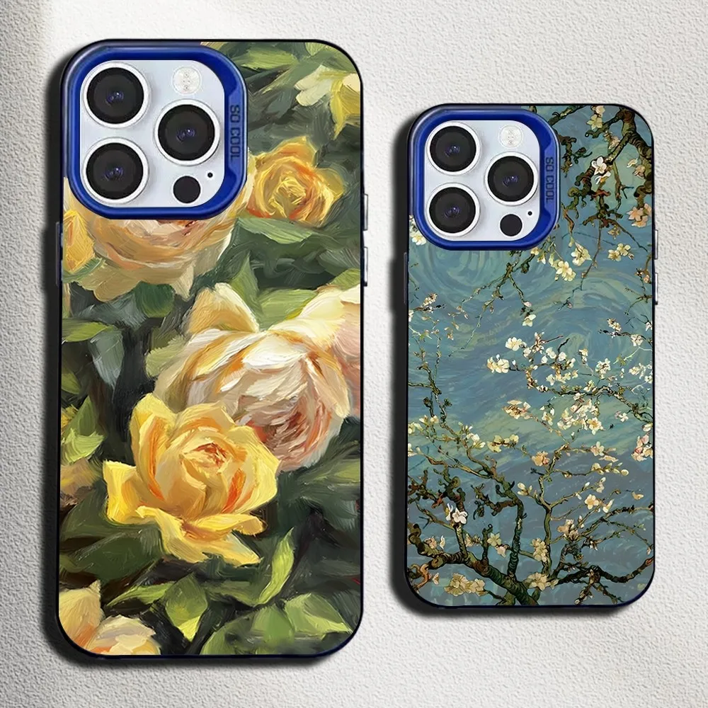 

Vintage Leaves Flower Phone Case For iPhone 16,15,14,13,12,11,Mini,Pro,SE,MAX Blue Matte Silicone Cover