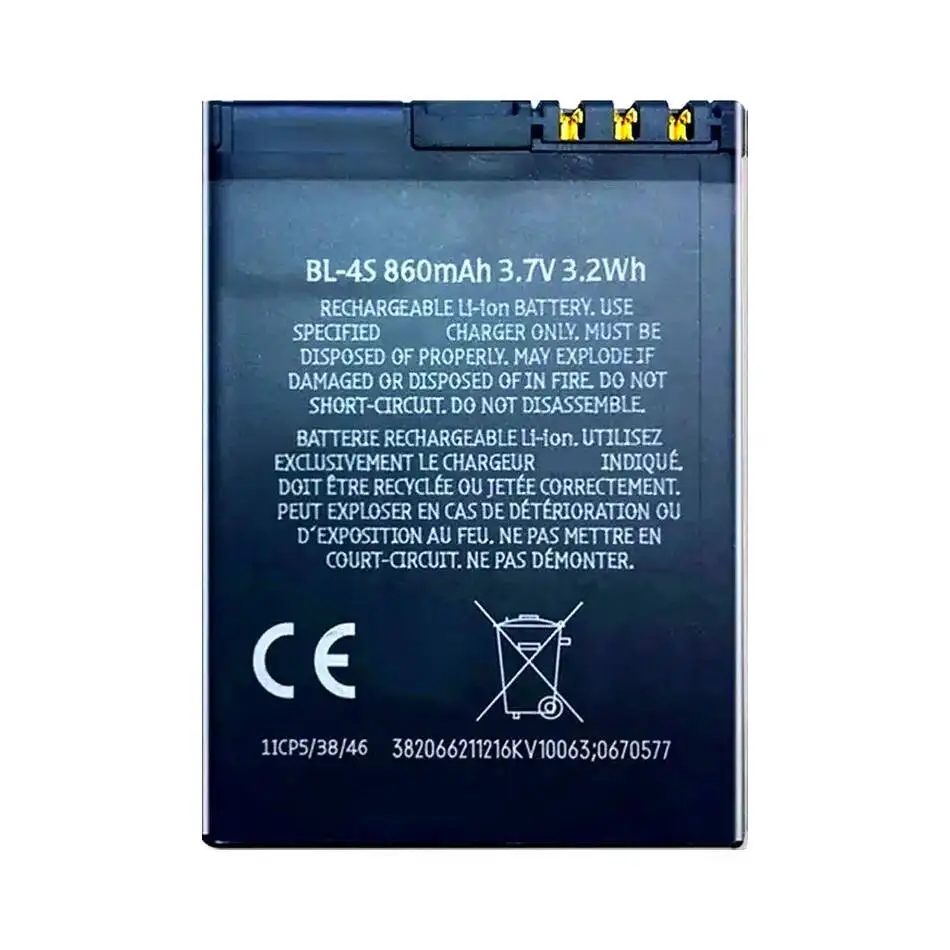 860Mah BL-4S توافق عالي بطارية الهاتف المحمول عالية الكفاءة لنوكيا 7100S 3600S 7610S X3-02 6208C 2680S