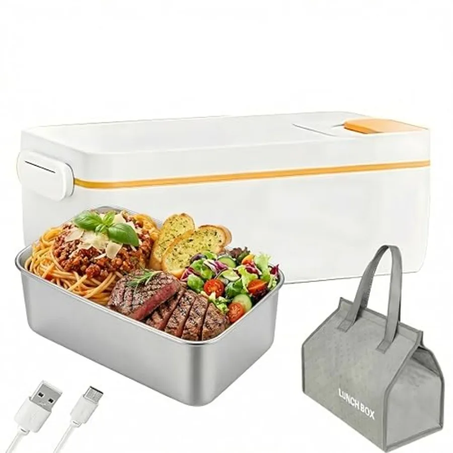 

Cordless Electric Heated Lunch Box for work travel, stainless steel inner liner insulated bag, black, rechargeable battery powe