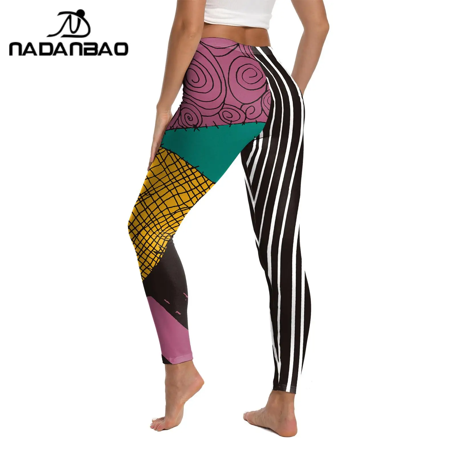 Nadanbao هالوين جاك سالي تأثيري طماق المرأة Y2K القوطية السراويل أنيمي فيلم أسود مخطط جوارب مثيرة اللياقة البدنية تجريب