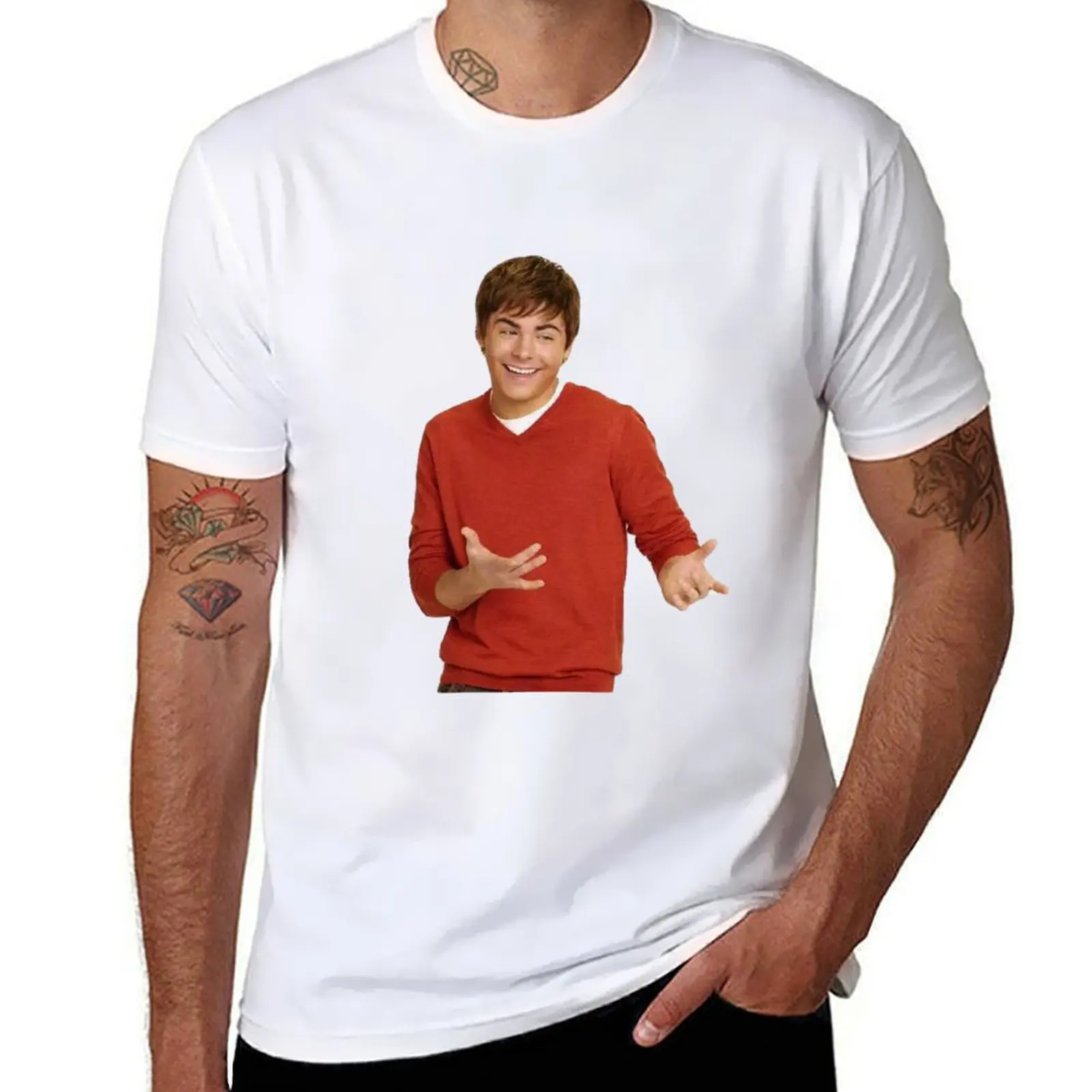 zac efron - troy bolton shrug meme - 3 T-Shirt man t shirt heavy cotton t shirt man cotton T-Shirt