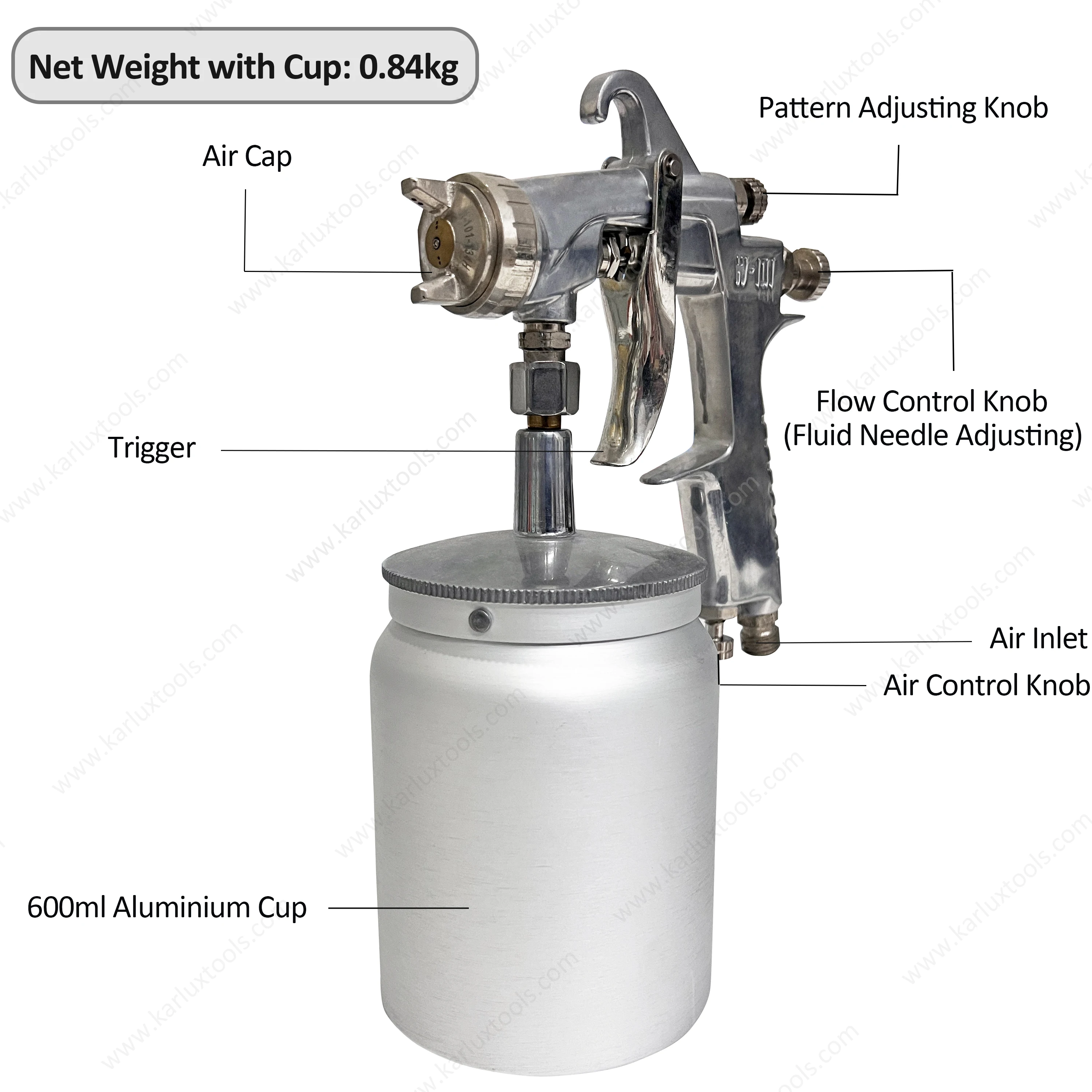 W-101-S 600ml 1.0/1.3/1.5/1.8mm Lightweight Suction Feed Paint Repair Sprayer Air Paint Spray Gun with Container Cup