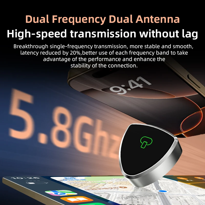 TrolinkTek Wireless CarPlay Adapter Plug&Play Auto Connect 5GHz Low Latency Wireless Android auto adapter Aluminum Alloy