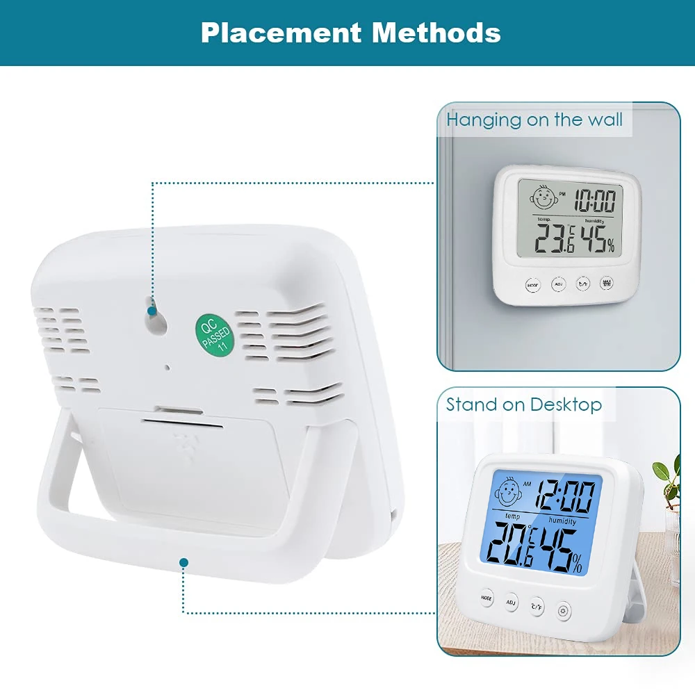 LCD Digital Thermometer Hygrometer Backlight Temperature Indoor Humidity Meter Sensor Electronic Weather Station Meter Room Baby