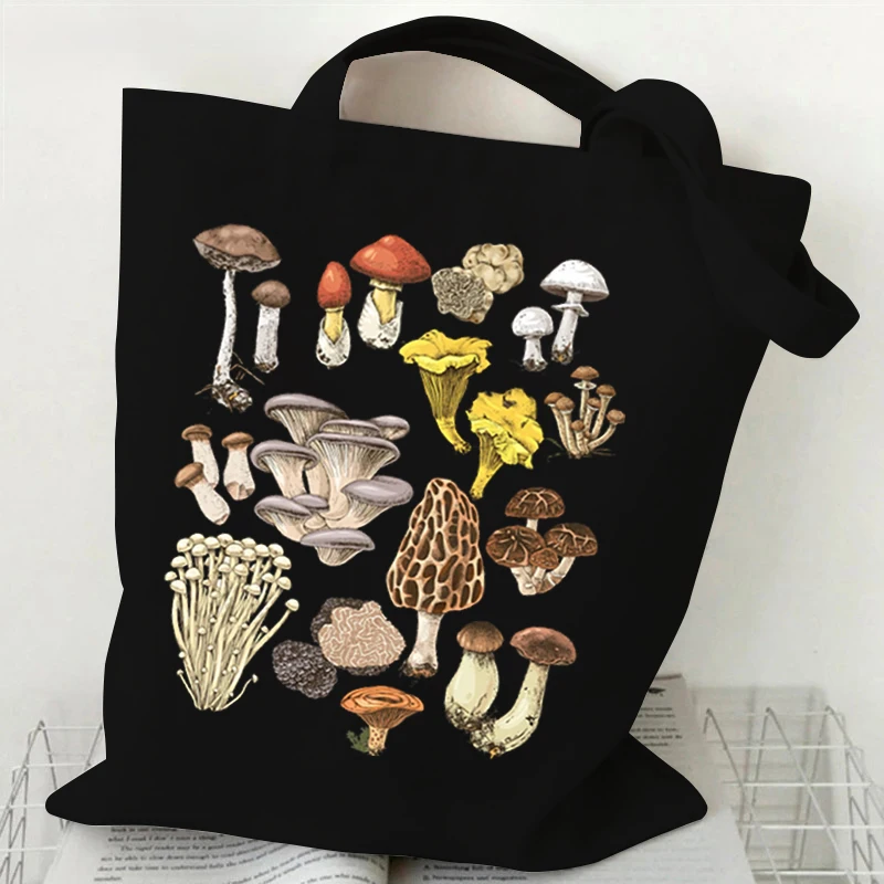 Mushroom Fungi Printed Women Shoulder Bag Fashion Eco Shopping Bags Teenager Tote Bag Vintage Mushroom Lover Women Men Handbags