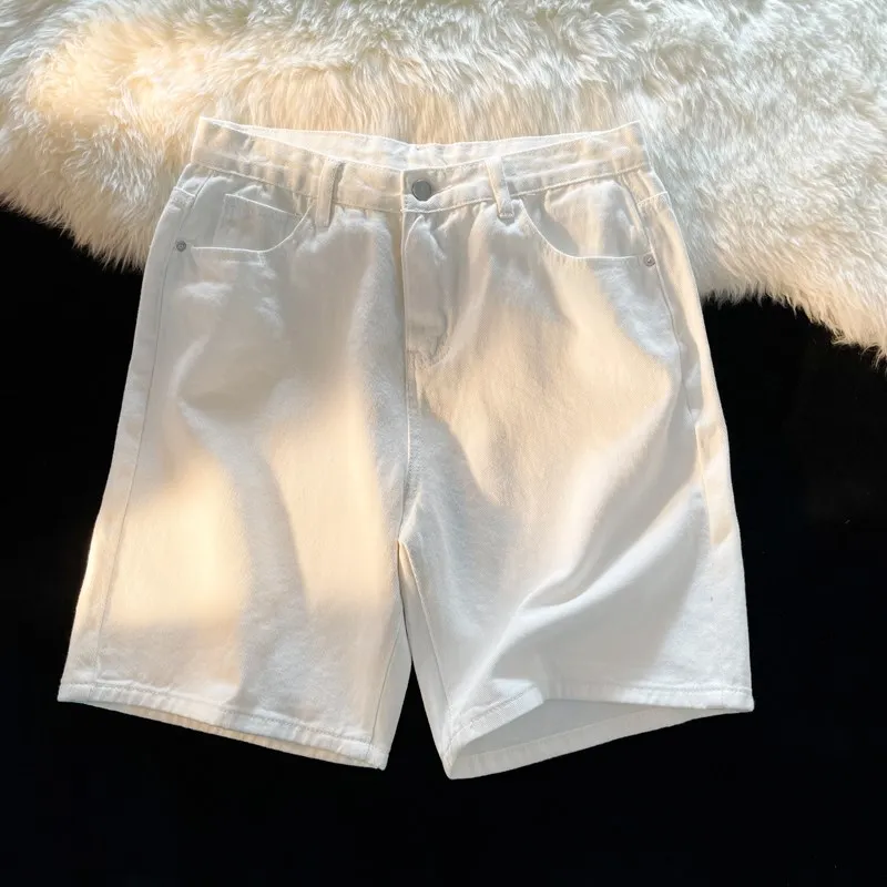 Retro High Street Stylish Men's Denim Shorts Five-Point Straight Leg Casual Summer Jeans Loose Fit Summer Fashion