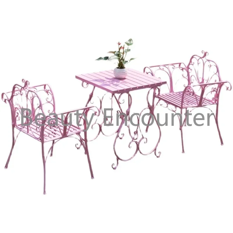 European Wrought Iron Courtyard Table and Chair Combination Outdoor Garden Coffee Table and Chair Balcony Leisure Picnic Table