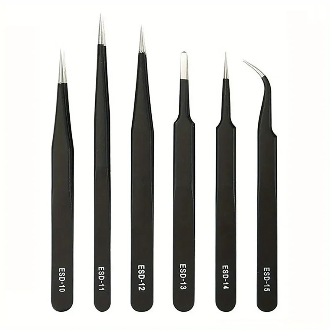 

Precision ESD anti-static tweezers set -6-pc durable stainless steel tool for electronic repair and process modeling, bending&St