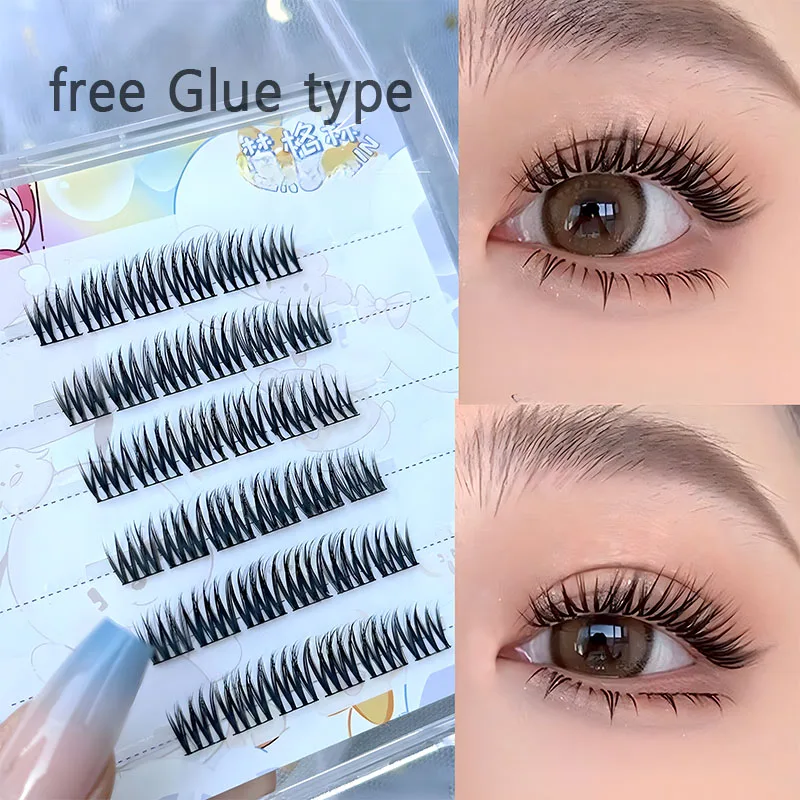 Oblique Flying Fox Eyelashes No Glue Individual Lashes Soft Idol Lash Clusters Reusable Self Adhesive Lashes Makeup Tool