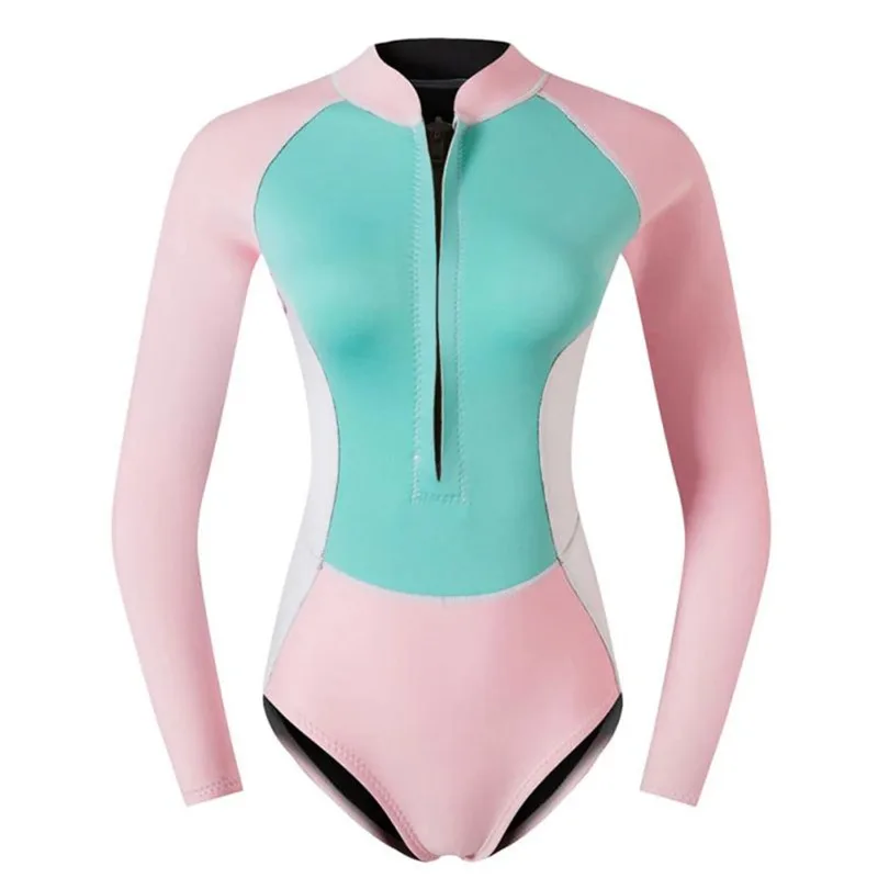 2 مللي متر النيوبرين بيكيني نمط بذلة المرأة طويلة الأكمام بدلة غطس تصفح الغوص بحر الشمس واقية قطعة واحدة ملابس السباحة